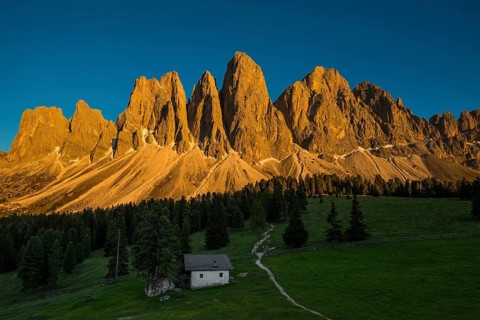Sunset, Glatschalm, Geislerspitzen, Villnöss Valley, Sass Rigais, Dolomites, South Tyrol, Italy,