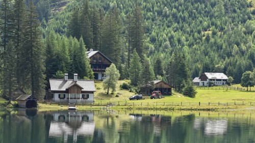 The Schwarzenseealm on Lake Schwarzensee, summer residence of the noble Colloredo-Mannsfeld family,