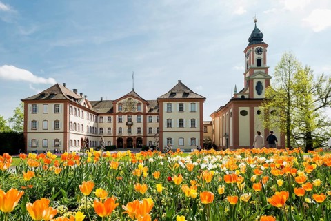 Mainau Castle and St Mary's Castle Church, Mainau Island, Lake Constance, Baden-Württemberg,