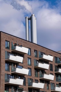 Chimneys of the Hafencity heating plant, district heating, residential building, Hafencity Hamburg,