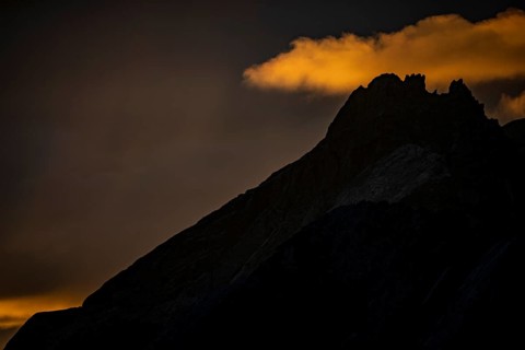 Montafon mountains with dramatic cloudy sky at sunrise, Tschagguns, Rätikon, Montafon, Vorarlberg,