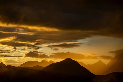Montafon mountains with dramatic cloudy sky at sunset, Tschagguns, Rätikon, Montafon, Vorarlberg,