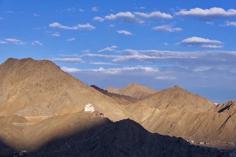 The Namgyal Tsemo Gompa monastery on Tsenmo Hill, a viewpoint over Leh, Ladakh, Jammu and Kashmir,