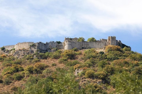 Citadel of the Byzantine ruined city of Mystras or Mistra on the Taygetos Mountains, UNESCO World
