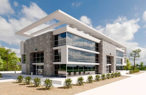 Beautiful new contemporary commercial office building. 3D rendering