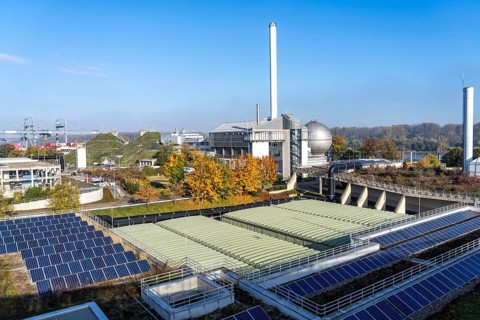 Municipal sewage treatment plant on Salierweg in the north of Bonn, directly on the Rhine, treats