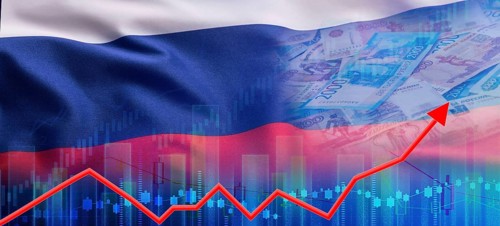 Growth of the Russian economy on the financial graph. Russia financial growth concept, economic