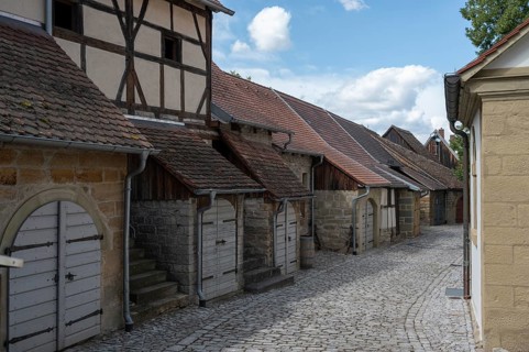 Wine cellar from the 15th century, in the historic fortified church, Hüttenheim, Lower Franconia,