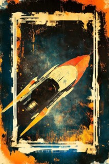 Vintage poster from the 60s and 70s representing a spaceship, AI generated