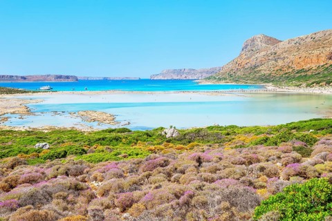 View of Balos bay, Gramvousa Peninsula, Chania, Crete, Greece, Europe