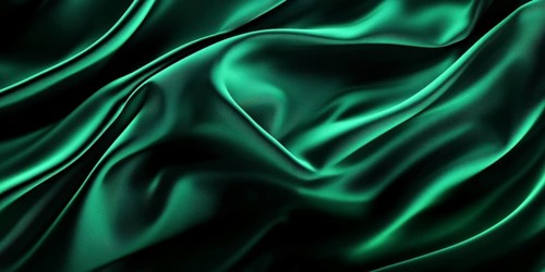 Banner with green shiny silk textile with folds. Generative AI, AI generated
