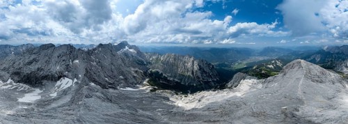 Alpine panorama, aerial view, 360° view from the Alpspitze, high mountains, Bavaria, Germany,