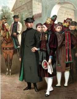 Traditional costumes in Germany around 1820, Altenburg, wedding procession in traditional dress