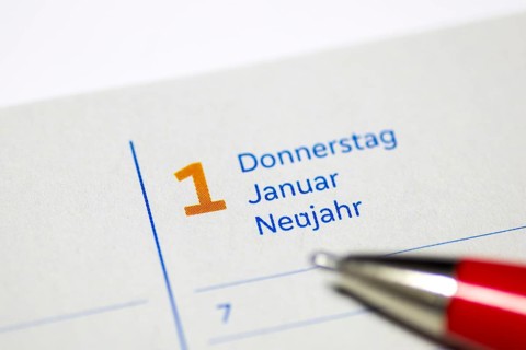 Calendar entry for 1 January as New Year's Day with red pen, diary, Germany, Europe