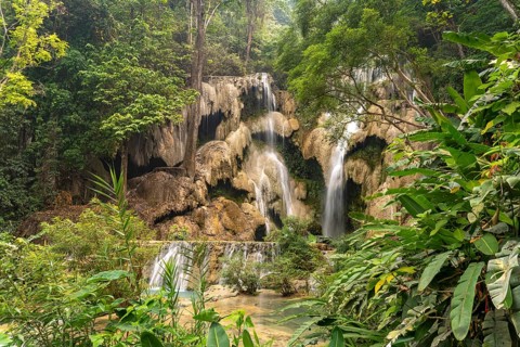 The multi-levelled Kuang Si waterfall near Luang Prabang, Laos, Asia