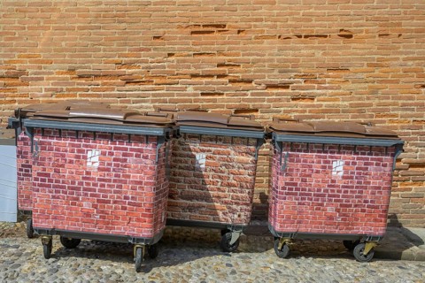 Brick-look rubbish bins on Saint Salvy square, Albi, Tarn department, France, Europe