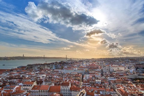Scenic panoramic views of Lisbon from Saint George Castle (Sao Jorge) lookout