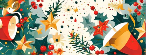 Abstract mix of traditional Christmas symbols arranged in a vibrant modern style, AI generated