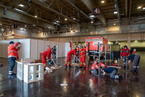 Construction of a vaccination centre for corona vaccinations, in a hall at Messe Essen, by the