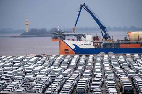 Parking space for import vehicles, hundreds of Hyundai Ioniq, electric cars, waiting for onward