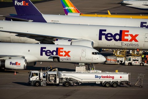 Cologne-Bonn Airport, CGN, cargo planes standing in front of the air cargo centre, being loaded and
