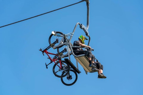 Bike lift in the Bikepark Winterberg, on the Kappe mountain, 11 mountain bike downhill routes, in