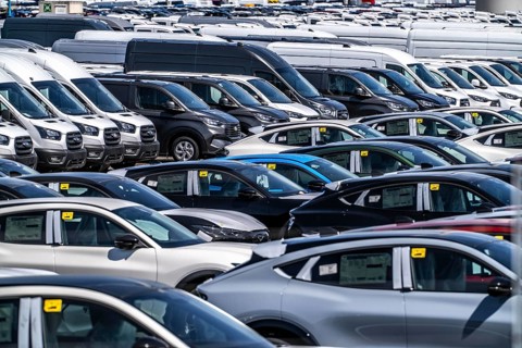 Storage area for new cars in the port of Vlissingen-Oost, vehicles are temporarily stored on over