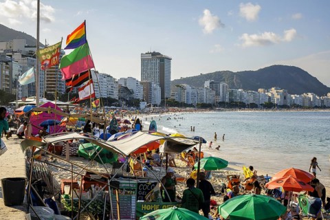 City view in Rio de Janeiro / Brazil and view of the Copacabana, 21.07.2024. Photographed on behalf