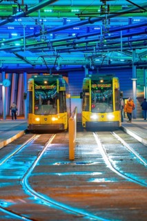 Ruhrbahn trams, at Essen-Steele S-Bahn station, interface between rail transport and tram and bus