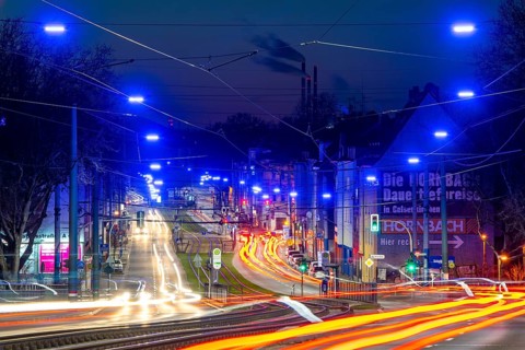 The Blue Ribbon, a light installation along Kurt-Schumacher-Straße, in Gelsenkirchen Schalke, 2.7