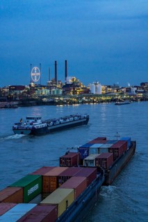 Backdrop of Chempark Leverkusen, Bayer Leverkusen, chemical park, chemical plant, river Rhine,