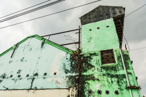 Closed, dilapidated building, pastel, green, dilapidated, broken, abandoned, closed, crisis,