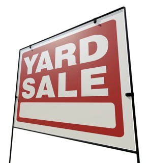 Left facing yard sale lawn sign isolated on a white background
