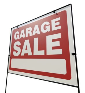 Left facing garage sale yard sign isolated on a white background