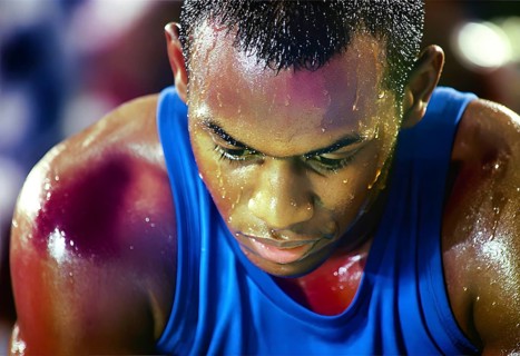Portrait of sweating man after workout, AI generated