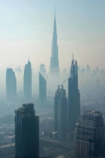 Aerial view of a mega city with smog and pollution, AI generated