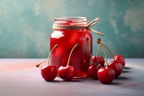 Jar with cherry jam. KI generiert, generiert AI generated