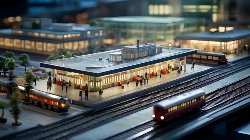 Scale model of a railway station, AI generated