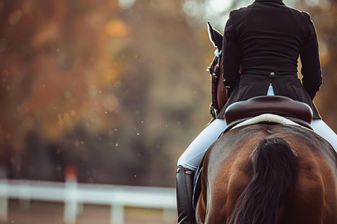 Person riding horse in dressage sports competition. Generative AI, AI generated