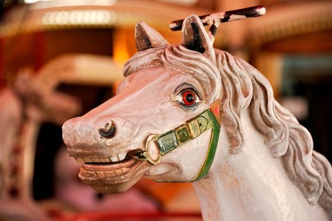 Animal figure, wooden horse, wooden horse in an old carousel, historic Oktoberfest, Oktoberfest,