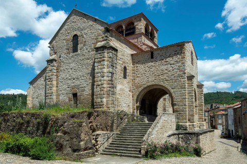 Saint Laurent Collegiate church in Auzon village, Haute Loire, Auvergne-Rhone-Alpes, France, Europe