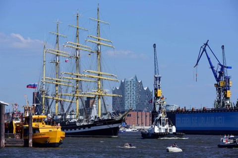 Germany, Hamburg, harbour, harbour birthday, Kruzenshtern, Elbe Philharmonic Hall, Europe