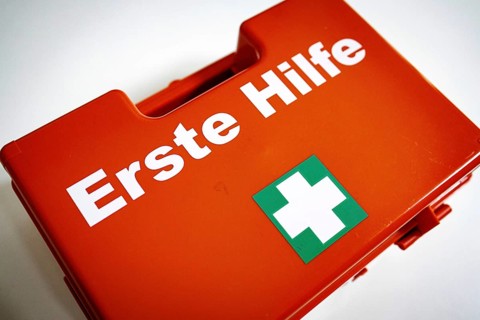 Occupational safety. A first aid kit in an office in Berlin, 09/08/2024