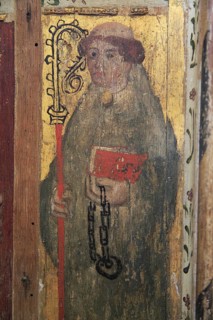 Saint Leonard of Noblat, medieval rood screen paintings, St Andrew church, Westhall, Suffolk,