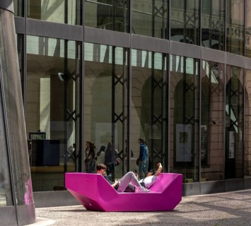 Plastic furniture in pink in front of the German Historical Museum, Berlin, Germany, Europe