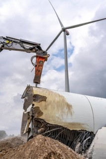 Demolished tower of a 20 year old wind turbine, in the Werl wind farm, 5 old Enercon E-66 turbines