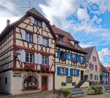 Leon Meyer winery on Saint-Leon square in the centre of Eguisheim in Alsace. Well-kept