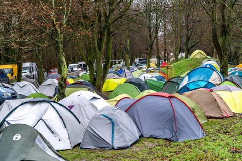 Camp of climate activists, tents, demonstration against the demolition of the lignite village