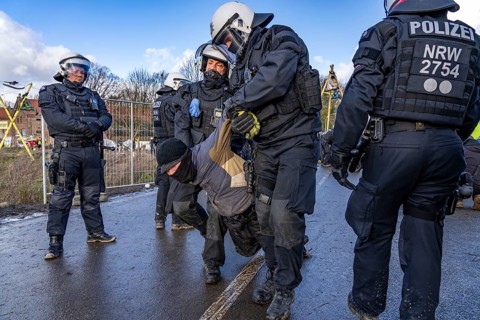 Beginning of the eviction of the Lützerath hamlet, camp of climate activists and squatters, at the