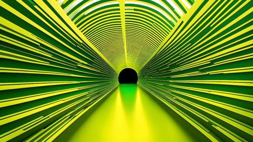 Abstract geometric pattern tunnel structure embodying data streams and communication in yellow